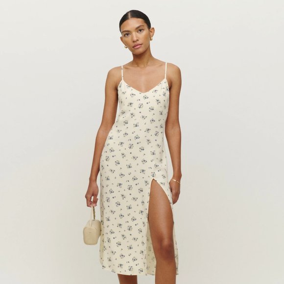 Reformation Crimini Midi Slip Dress with side slit in Blaire (Cream + Floral) - Picture 1 of 4